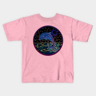 Neon dolphin at night Kids T-Shirt